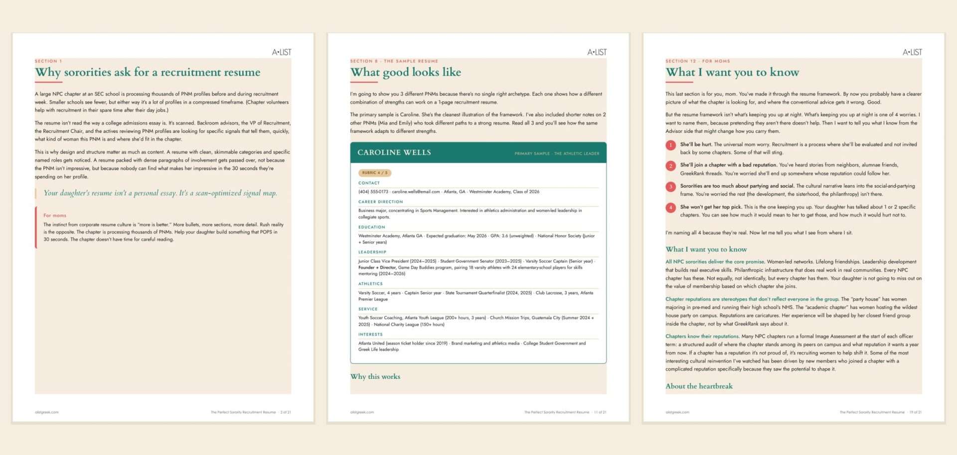 Inside preview of the sorority recruitment resume guide